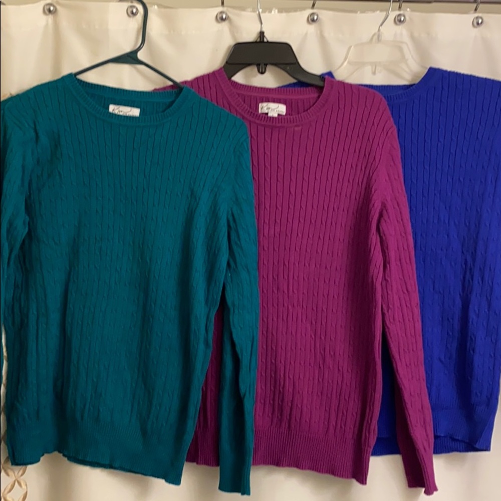 Kim Rogers sweater lot cobalt emerald and mulberry